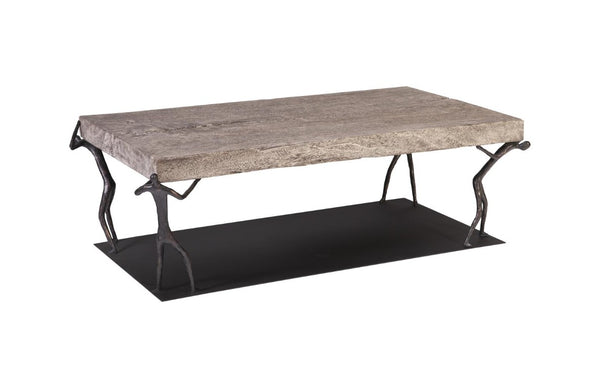 Phillips Collection Atlas Reclaimed Chamcha Wood Coffee Table with Sculptural Metal Base Modern Organic TH100838
