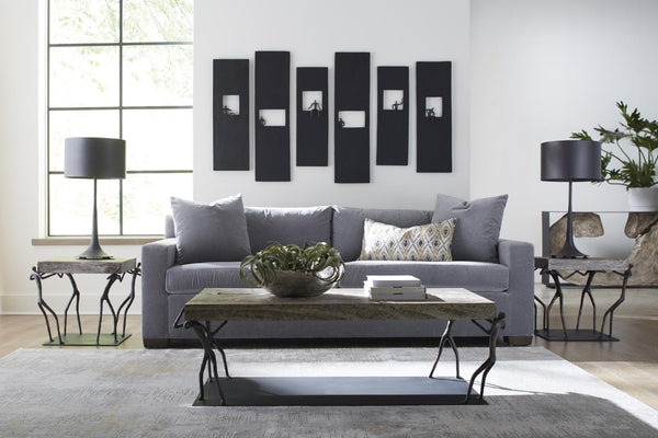 Phillips Collection Atlas Reclaimed Chamcha Wood Coffee Table with Sculptural Metal Base Modern Organic TH100838