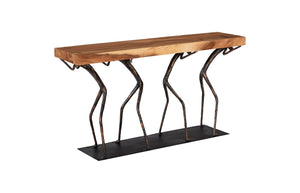 Phillips Collection Atlas Console Table - Sculptural Artistry Meets Practical Function for Modern Living Spaces Chamcha Wood, Natural, Metal TH100840
