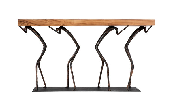 Phillips Collection Atlas Console Table - Sculptural Artistry Meets Practical Function for Modern Living Spaces Chamcha Wood, Natural, Metal TH100840