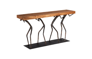 Phillips Collection Atlas Console Table - Sculptural Artistry Meets Practical Function for Modern Living Spaces Chamcha Wood, Natural, Metal TH100840