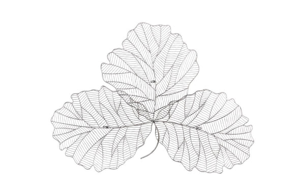 Phillips Collection Tri Leaf Metal Wall Sculpture Botanical Veined Copper Accent for Living Rooms Silver/Black Medium TH100856