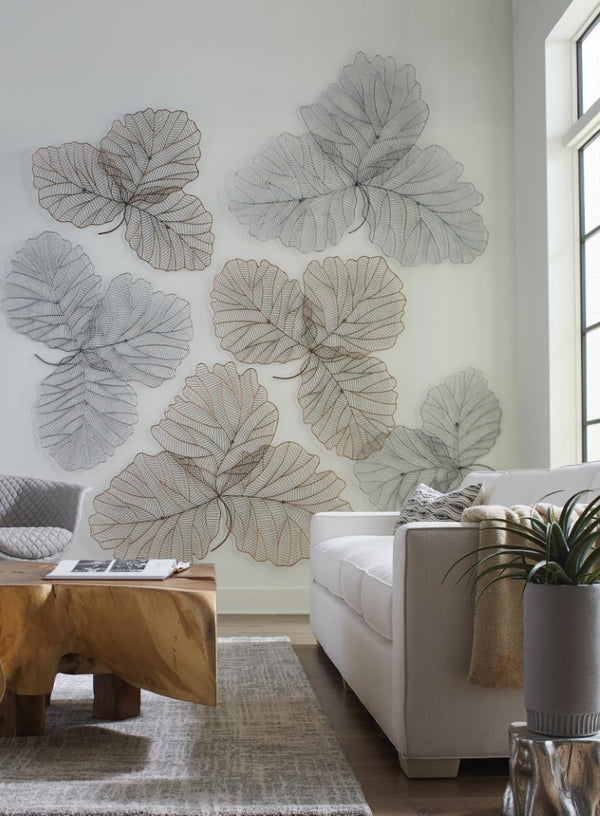 Phillips Collection Tri Leaf Metal Wall Sculpture Botanical Veined Copper Accent for Living Rooms Silver/Black Medium TH100856