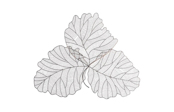 Phillips Collection Tri Leaf Large Hammered Metal Wall Sculpture Copper Black Organic Statement Piece TH100860