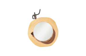 Phillips Collection Atlas Cross Cut Mirror – Decorative Round Design In Chamcha Wood With Whimsical Bronze Figure Accent Black,Brown Wood ,Chamcha Wood Th101640