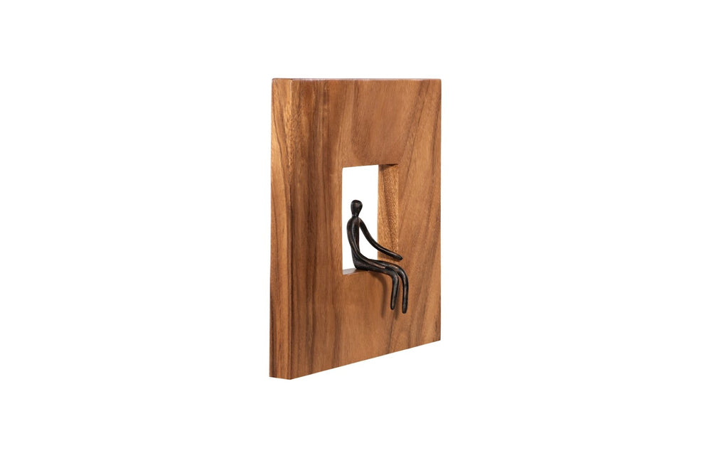 Phillips Collection Atlas Wall Décor - Modern Organic Square Accent with Bronze Figure & Reclaimed Wood Frame Design TH101650