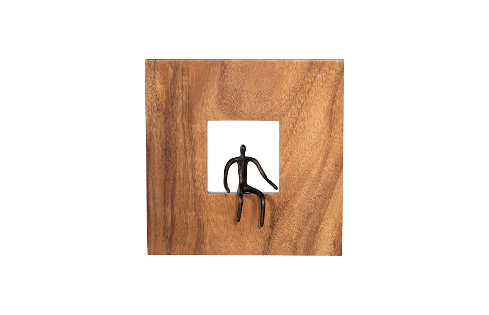 Phillips Collection Atlas Wall Décor - Modern Organic Square Accent with Bronze Figure & Reclaimed Wood Frame Design TH101650