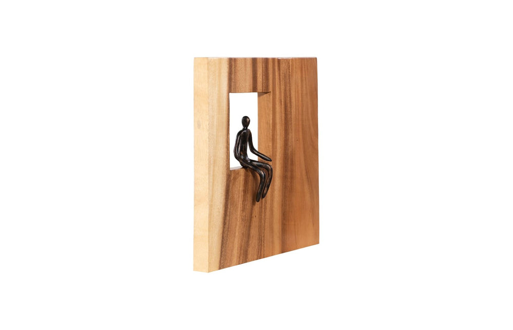 Phillips Collection Atlas Wall Décor, Abstract Bronze Figure in Reclaimed Wood Frame for Modern Organic Interiors TH101654