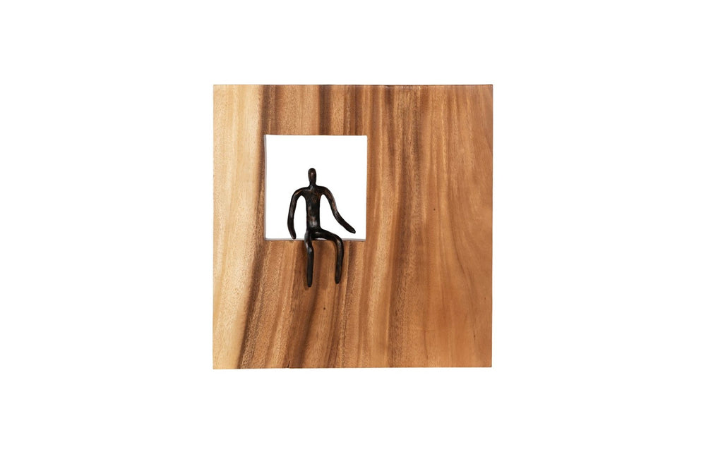 Phillips Collection Atlas Wall Décor, Abstract Bronze Figure in Reclaimed Wood Frame for Modern Organic Interiors TH101654