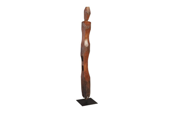 Phillips Collection Old Pole Man Natural Wood Abstract Figure Sculpture with Iron Base for Living Room TH101668