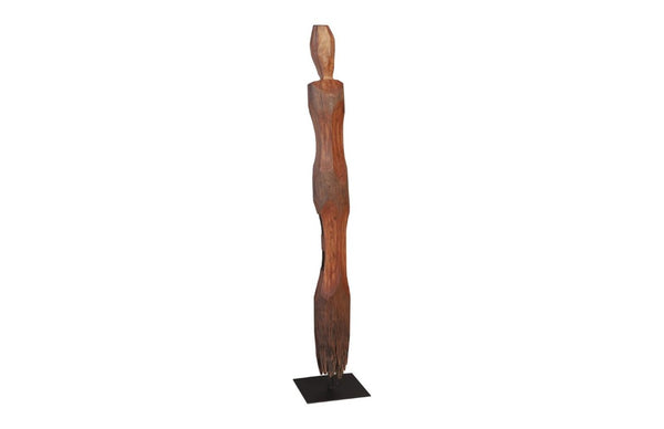 Phillips Collection Old Pole Man Natural Wood Abstract Figure Sculpture with Iron Base for Living Room TH101668