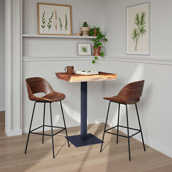 Phillips Collection Cafe Bar Table – Rustic Chamcha Wood Top with Sturdy Iron Legs for Stylish Dining & Entertaining TH101823
