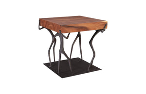 Phillips Collection Atlas Natural Side Table - Handcrafted Chamcha Wood Top With Stylish Black Metal Base For Any Decor Brown,Black Wood ,Chamcha Wood Th101824