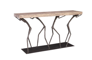 Phillips Collection Atlas Console Table - Sculptural Artistry Meets Practical Function for Modern Living Spaces Chamcha Wood, Gray Stone Finish, Metal TH101826