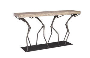 Phillips Collection Atlas Reclaimed Wood Console Table Sculptural Metal Base Entryway Organic Modern TH101826