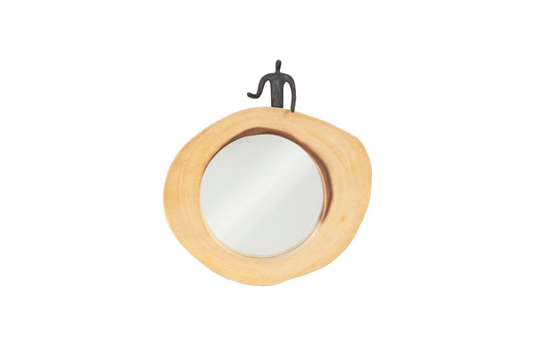 Phillips Collection Atlas Cross Cut Mirror – Decorative Round Design In Chamcha Wood With Whimsical Bronze Figure Accent Black,Brown Wood ,Chamcha Wood Th101834