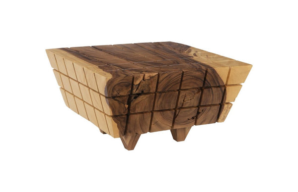 Phillips Collection Cubed Solid Chamcha Wood Square Coffee Table with Grooved Grain Detail for Modern Living TH101987