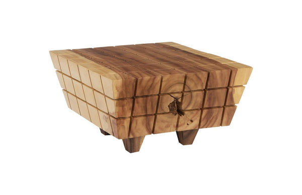 Phillips Collection Cubed Solid Chamcha Wood Square Coffee Table with Grooved Grain Detail for Modern Living TH101987