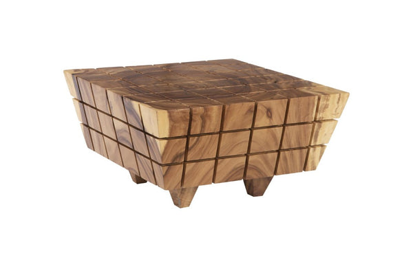 Phillips Collection Cubed Solid Chamcha Wood Square Coffee Table with Grooved Grain Detail for Modern Living TH101987