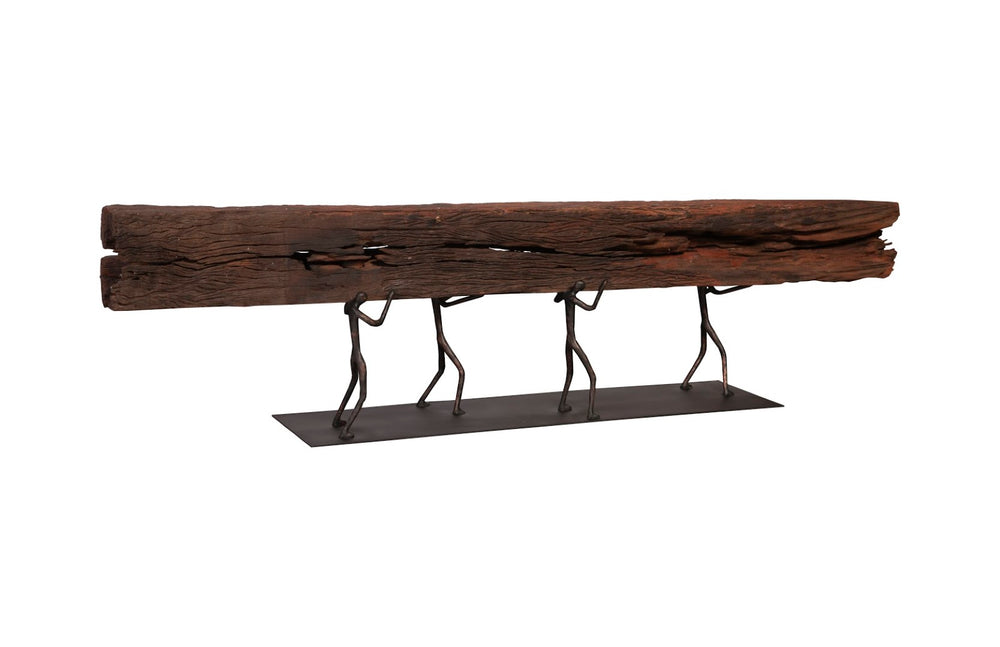 Phillips Collection Atlas Rail Tie Sculpture - Unique Chamcha Wood Design, Modern Organic Home Decor For All Interiors Black,Brown Wood,Metal Th102246
