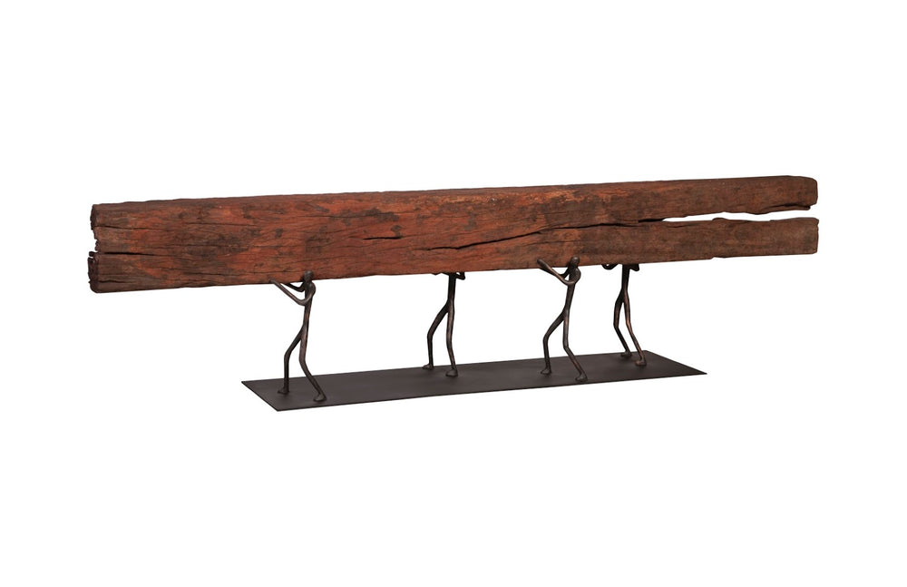 Phillips Collection Atlas Rail Tie Sculpture - Unique Chamcha Wood Design, Modern Organic Home Decor For All Interiors Black,Brown Wood,Metal Th102246