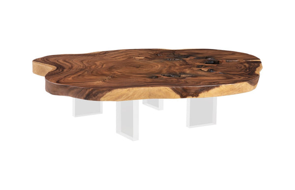Phillips Collection Floating Coffee Table With Transparent Acrylic Legs - Unique Chamcha Wood Design For Modern Spaces Brown Wood ,Chamcha Wood Th103469