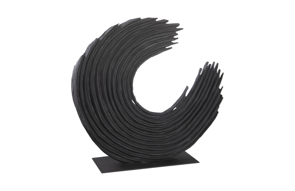 Phillips Collection Swoop Tabletop Sculpture - Stunning Curved Wood Design On Minimalist Metal Base For Modern Decor Black Wood Th103476