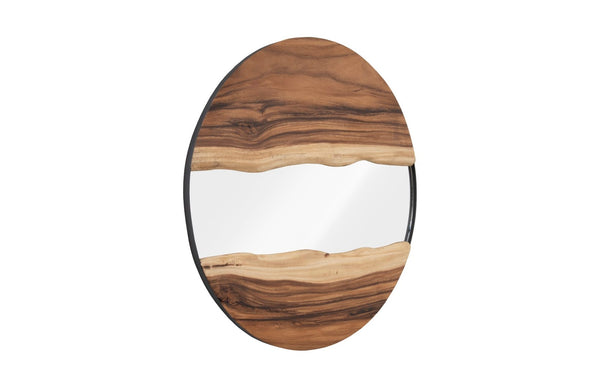 Phillips Collection River Mirror - Stunning Round Decorative Wall Art With Natural Chamcha Wood Accents For Home Elegance Brown Wood ,Chamcha Wood Th103482