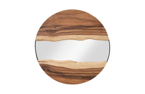 Phillips Collection River Mirror - Stunning Round Decorative Wall Art With Natural Chamcha Wood Accents For Home Elegance Brown Wood ,Chamcha Wood Th103482