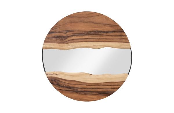 Phillips Collection River Mirror - Stunning Round Decorative Wall Art With Natural Chamcha Wood Accents For Home Elegance Brown Wood ,Chamcha Wood Th103482