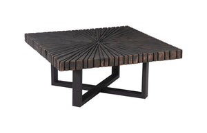 Phillips Collection Chainsaw Square Coffee Table - Distressed Wood With Industrial Black Iron Base, Modern Chic Design Black Wood ,Chamcha Wood Th103559