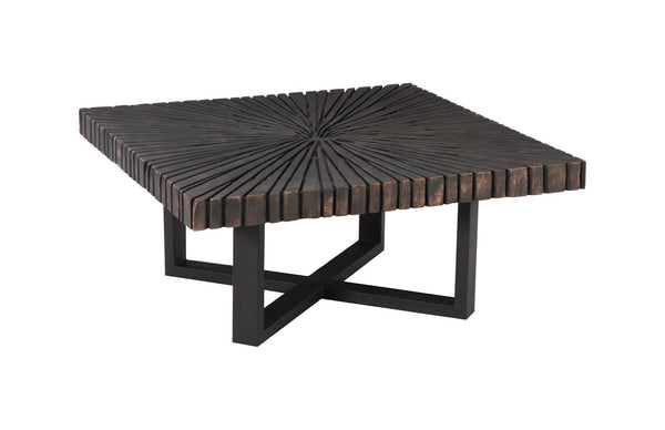 Phillips Collection Chainsaw Square Coffee Table - Distressed Wood With Industrial Black Iron Base, Modern Chic Design Black Wood ,Chamcha Wood Th103559