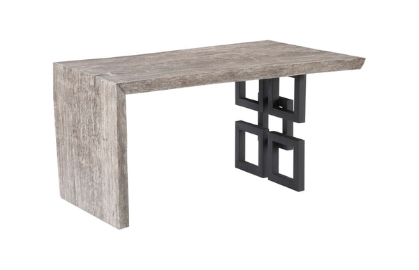 Phillips Collection Waterfall Desk: Modern Organic Design with Reclaimed Wood and Sculptural Support for Your Workspace Gray Stone, Satin Black Overlap Leg TH103659