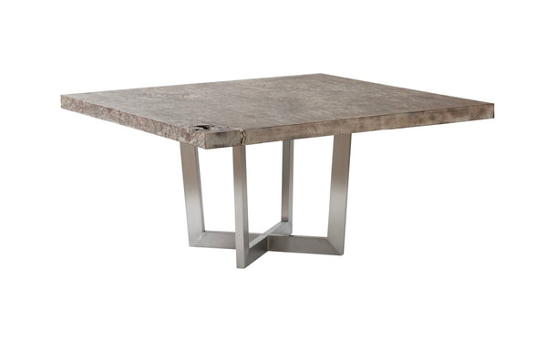 Phillips Collection Origins Square Dining Table With Gray Stone Finish & Brushed Stainless Steel Base - Unique Design Gray Wood ,Chamcha Wood Th103802