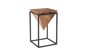 Phillips Collection Inverted Pyramid Side Table: Modern Organic Design With Natural Wood And Sleek Metal Frame Elegance Brown,Black Wood ,Chamcha Wood Th105232