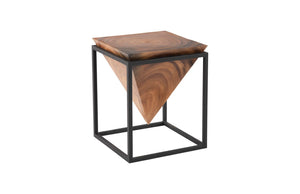 Phillips Collection Inverted Pyramid Side Table: Modern Organic Design With Natural Wood And Sleek Metal Frame Elegance Black,Brown Wood ,Chamcha Wood Th105233