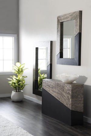 Phillips Collection Geometry Chamcha Wood Wall Mirror with Two Tone Angular Frame for Bold Room Styling 39 x 2 x 60 TH105236