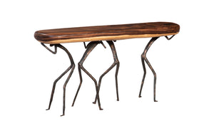 Phillips Collection Atlas Console Table - Stunning Natural Finish With Unique Metal Support For Timeless Elegance Brown,Black Wood ,Chamcha Wood Th106036