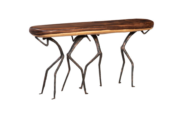 Phillips Collection Atlas Console Table - Stunning Natural Finish With Unique Metal Support For Timeless Elegance Brown,Black Wood ,Chamcha Wood Th106036