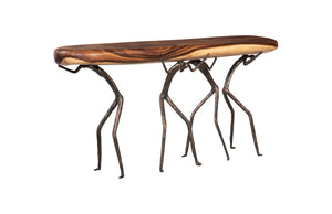 Phillips Collection Atlas Console Table - Stunning Natural Finish With Unique Metal Support For Timeless Elegance Brown,Black Wood ,Chamcha Wood Th106036