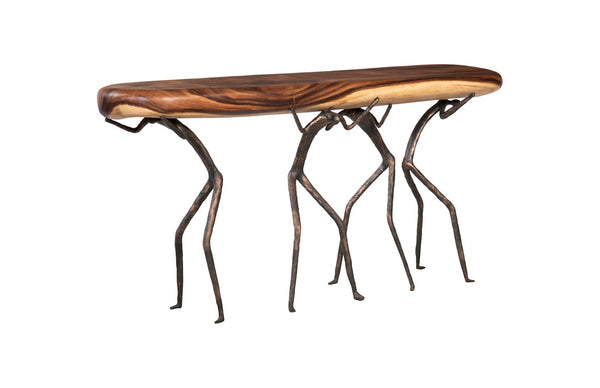 Phillips Collection Atlas Console Table - Stunning Natural Finish With Unique Metal Support For Timeless Elegance Brown,Black Wood ,Chamcha Wood Th106036