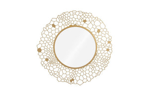 Phillips Collection Round Brass Honeycomb Wall Mirror Laser Cut Metal Frame Warm Gold Living Room Accent TH107115