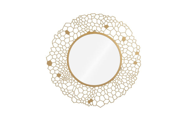 Phillips Collection Round Brass Honeycomb Wall Mirror Laser Cut Metal Frame Warm Gold Living Room Accent TH107115