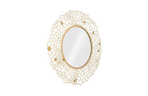 Phillips Collection Round Brass Honeycomb Wall Mirror Laser Cut Metal Frame Warm Gold Living Room Accent TH107115