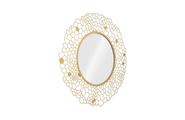 Phillips Collection Round Brass Honeycomb Wall Mirror Laser Cut Metal Frame Warm Gold Living Room Accent TH107115