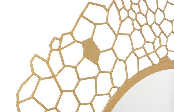 Phillips Collection Round Brass Honeycomb Wall Mirror Laser Cut Metal Frame Warm Gold Living Room Accent TH107115