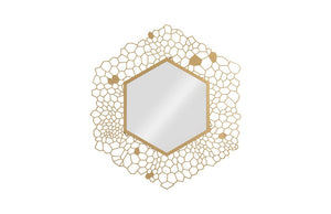 Phillips Collection Hexagon Honeycomb Brass Wall Mirror with Laser Cut Satin Metal Frame for Living Room TH107116