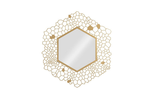 Phillips Collection Hexagon Honeycomb Brass Wall Mirror with Laser Cut Satin Metal Frame for Living Room TH107116