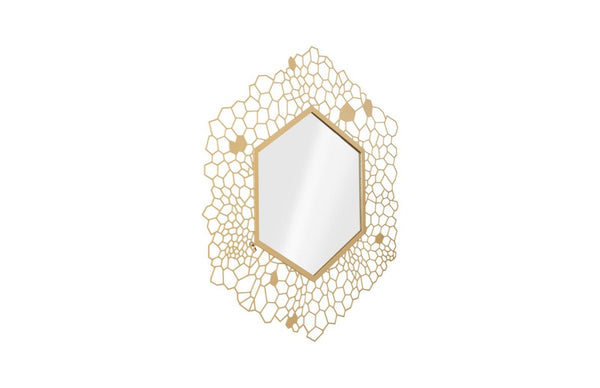 Phillips Collection Hexagon Honeycomb Brass Wall Mirror with Laser Cut Satin Metal Frame for Living Room TH107116