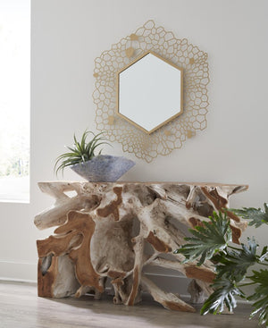 Phillips Collection Hexagon Honeycomb Brass Wall Mirror with Laser Cut Satin Metal Frame for Living Room TH107116